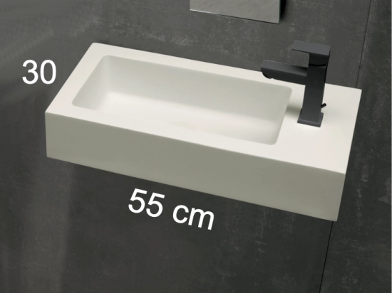 Lave-mains, sur mesure : L 55 à 80 x P 30 à 51 cm, finition lisse mate, 10 couleurs au choix, Anti bactérien, résine Akrytan® teinté dans la masse, Livraison Offerte.
